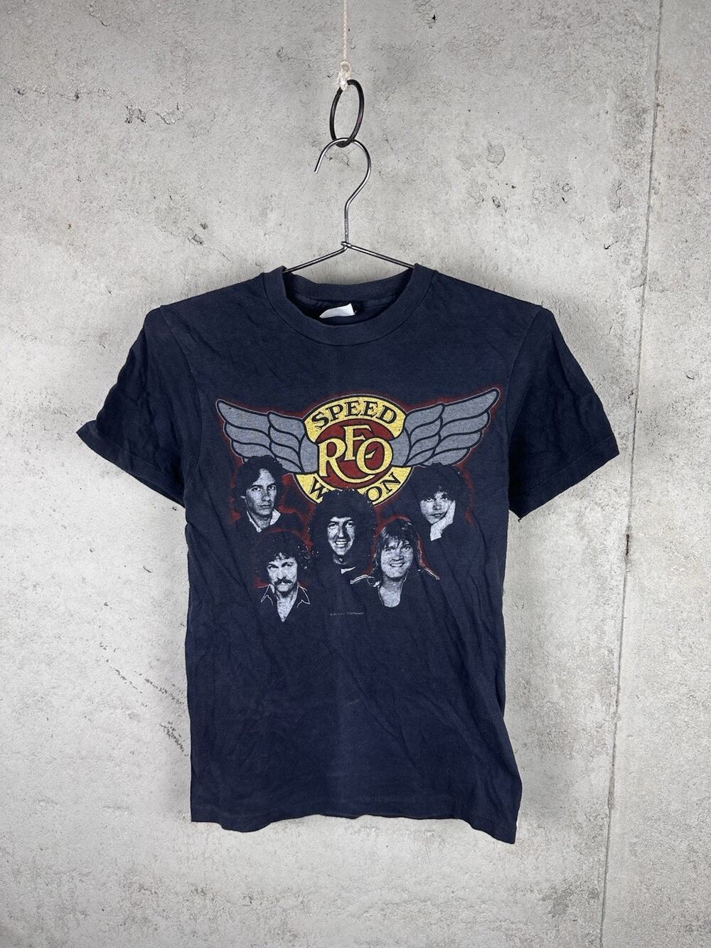 Vintage 1983 REO Speedwagon Tour Black Graphic T-shirt Shirt Size Small Band Tee